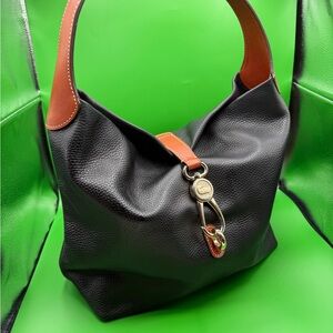 NWOT Dooney & Bourke Pebbled Leather Hobo Shoulder Bag Blue/Tan Red Lining